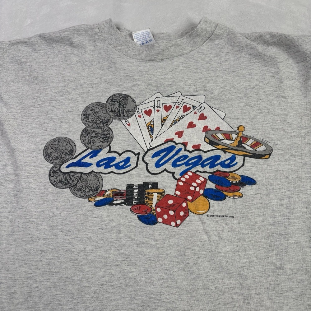 VTG HL Miller Las Vegas Royal Flush Grey Short Sleeve Graphic Shirt Men's LG